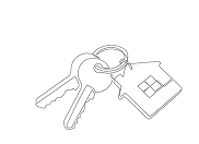 Line illustration of keys and a house tag